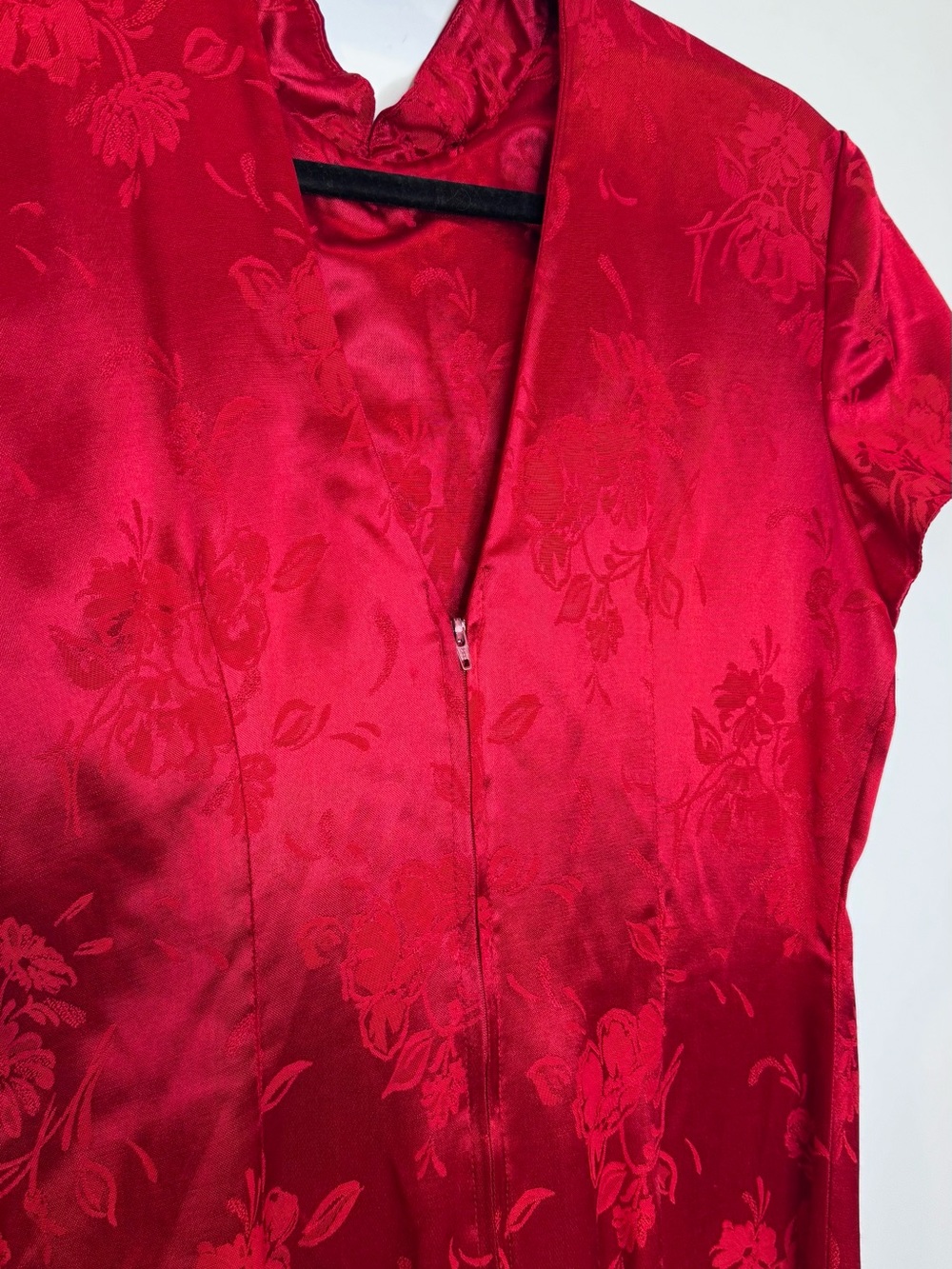 Vintage Red Floral Jacquard Maxi floral mandarin collars Dress sz 12 - Picture 6 of 9